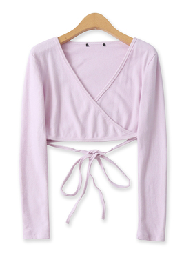 针织短款开衫秋新款外贸女装百搭时尚修身交叉绑带长袖罩衫18691