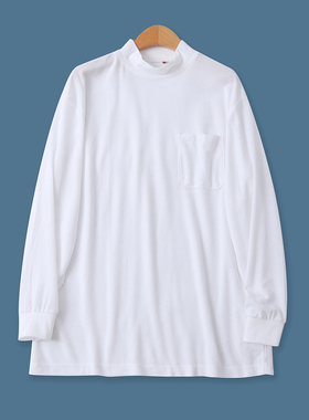 日单大码T恤秋季新款外贸男士纯色百搭半高领宽松长袖打底衫18595