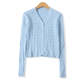 秋新款 长袖 外贸女装 V领单排扣修身 针织毛衣18811 百搭时尚 麻花开衫