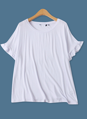 莫代尔T恤夏季新款外贸女装百搭时尚高弹力宽松花边短袖上衣18222