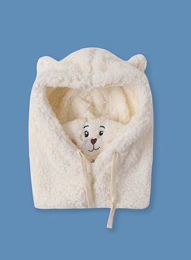 卡通熊帽冬季新款外贸减龄保暖护耳口罩围脖一体毛绒雷锋帽13258