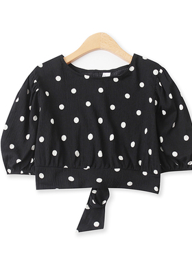 露背T恤夏季新款外贸女装减龄百搭圆领后绑带显瘦泡泡袖上衣15064