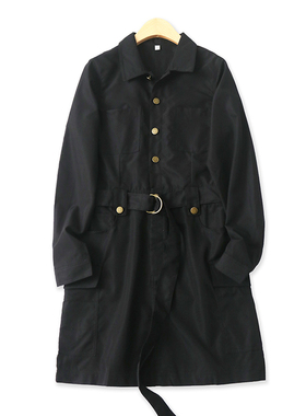 休闲裙春季新款外贸女装百搭时尚收腰前扣显瘦长袖黑连衣裙16346