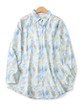 印染花衬衫秋新款外贸女装时尚百搭翻领单排扣宽松长袖衬衣17233