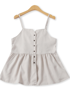 裙摆式背心秋季新款外贸日单百搭修身单排扣可调节吊带上衣18765