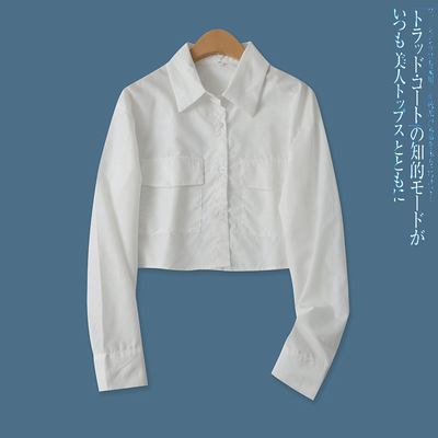 宽松短款衬衫休闲百搭单排扣长袖