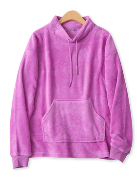 珊瑚绒卫衣秋冬新款外贸女装休闲半高领袋鼠兜宽松长袖绒衫17283