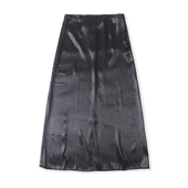 百搭反拼接后开叉显瘦半身裙18964 时尚 缎面中长裙秋新款 外贸女装