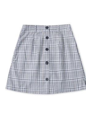 日单格子短裙春夏新款外贸女装百搭半松紧腰前扣显瘦半身裙17948
