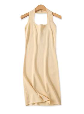 挂脖连衣裙夏秋季新款外贸女装性感露背修身包臀百搭针织裙17149