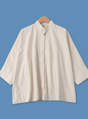 蝙蝠袖衬衫春夏季新款外贸女装百搭宽松显瘦单排扣短袖衬衣13982