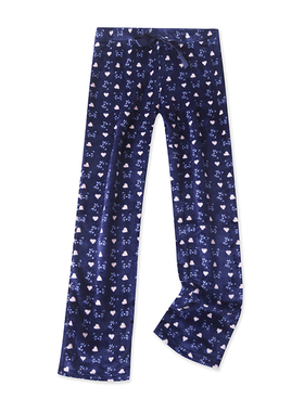 珊瑚绒家居裤秋冬新款外贸女装百搭舒适松紧腰系带印花睡裤17825