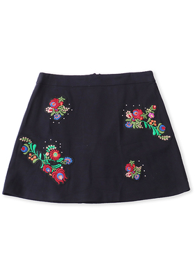 刺绣贴布短裙夏新款外贸女装百搭时尚后拉链大码显瘦半身裙18299