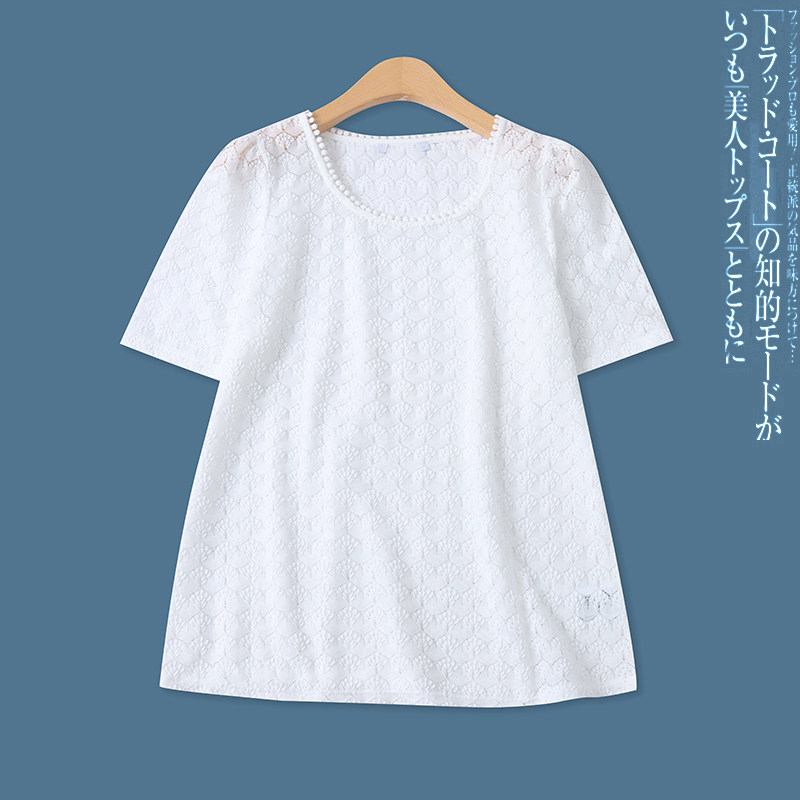 蕾丝衫夏季新款外贸女装百搭甜美半透视圆领修身泡泡短袖T恤17931