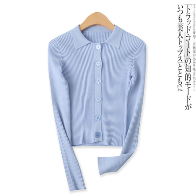 POLO领针织开衫百搭修身长袖短款