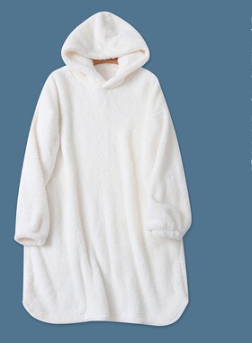 中长款绒卫衣秋冬新款外贸女装保暖宽松长袖连帽毛绒家居服17266