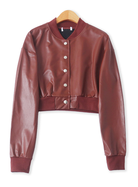 PU皮薄款夹克春新款外贸女装时尚百搭修身单排扣长袖短外套19243