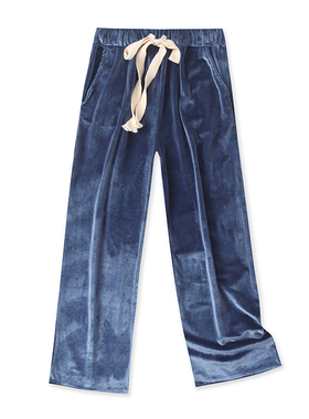 金丝绒长裤秋新款外贸女装百搭休闲松紧腰可系带宽松运动裤17002