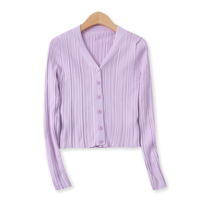 单排扣薄毛衣百搭V领修身