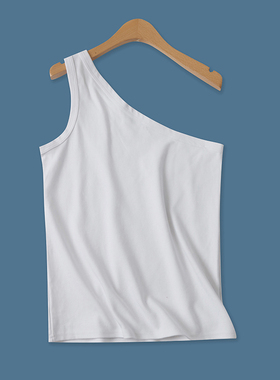 斜露肩棉背心夏季新款外贸女装时尚百搭不规则修身套头上衣16803