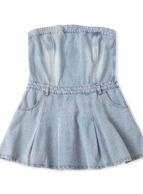 牛仔抹胸裙夏新款外贸女装时尚百搭侧拉链显瘦露背水洗短裙18492