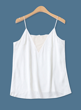 仿真丝吊带夏季新款外贸女装百搭时尚甜美修身蕾丝拼接背心17949