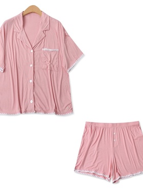 家居套装分开出售春夏新款外贸女装钩花短袖睡衣+松紧腰短裤17498