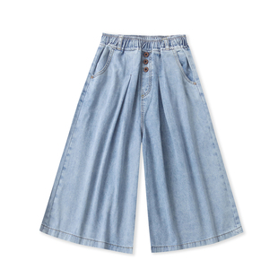 软牛仔七分裤春夏新款外贸女装百搭松紧高腰宽松水洗阔腿裤19458