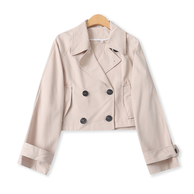 短款风衣春新款外贸女装百搭休闲双排扣西装领显瘦长袖外套19790