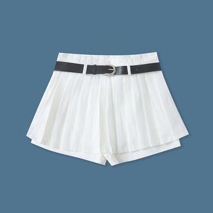 外贸女装 新款 时尚 百搭修身 19352 百褶短裤 中腰侧拉链显瘦裙裤 夏季