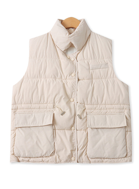 工装棉马甲冬新款外贸女装百搭翻领单排扣宽松无袖保暖马甲17213