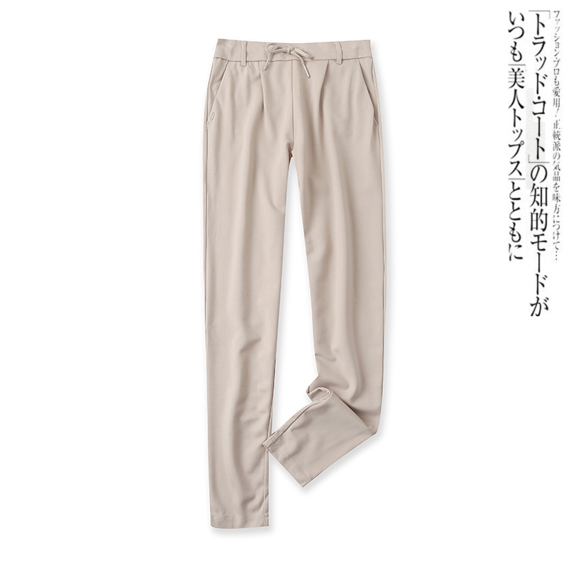 高腰休闲裤春秋季新款外贸女装百搭糖果色松紧系带显瘦长裤14541