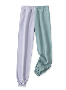 磨毛运动裤春新款外贸女装休闲百搭松紧腰撞色宽松束口卫裤16147