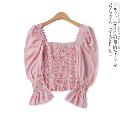 修身显瘦短款时尚雪纺褶皱小衫