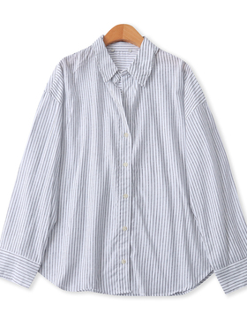 棉麻条纹衬衫春季新款外贸女装百搭单排扣宽松长袖翻领上衣19225