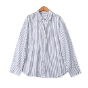 棉麻条纹衬衫春季新款外贸女装百搭单排扣宽松长袖翻领上衣19225