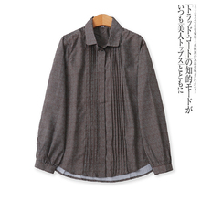 百搭波点衬衫秋季新款外贸女装减龄单排扣立褶修身长袖上衣13356