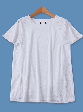 镂空T恤夏季新款外贸女装百搭大码宽松弹力显瘦短袖套头上衣12337