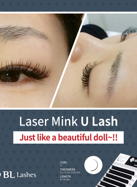 BL镭射睫毛根部凹槽加翘卷度ULL加+卷单眼皮上眼皮肿单根嫁接