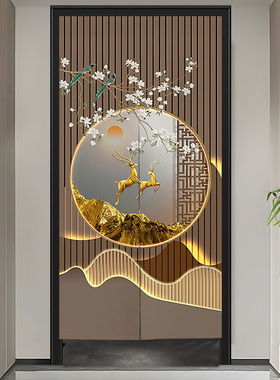 中式入户玄关高档门帘卫生间遮挡帘家用免打孔卧室房间帘子隔断帘