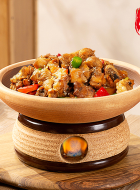 湘菜馆土钵餐具粗陶酒精炉菜盘加热底座商用干烧不裂特色干锅砂锅