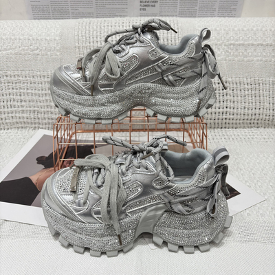 欧货超火2026春季新款水钻老爹鞋女增高厚底满钻系带运动休闲潮鞋