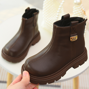 女童加绒英伦风短靴2025秋冬新款儿童真皮马丁靴二棉靴宝宝皮靴子