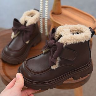女童真皮加绒短靴儿童皮靴2025秋冬新款童鞋女孩公主靴保暖大棉靴