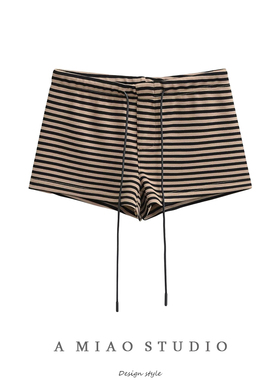 辣妹经典百搭黑白条纹包臀短裤女夏日居家外穿松紧腰抽绳运动热裤