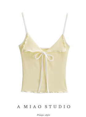 纯欲甜辣拼色蝴蝶结小吊带女夏日新品木耳边修身短款背心打底衫女