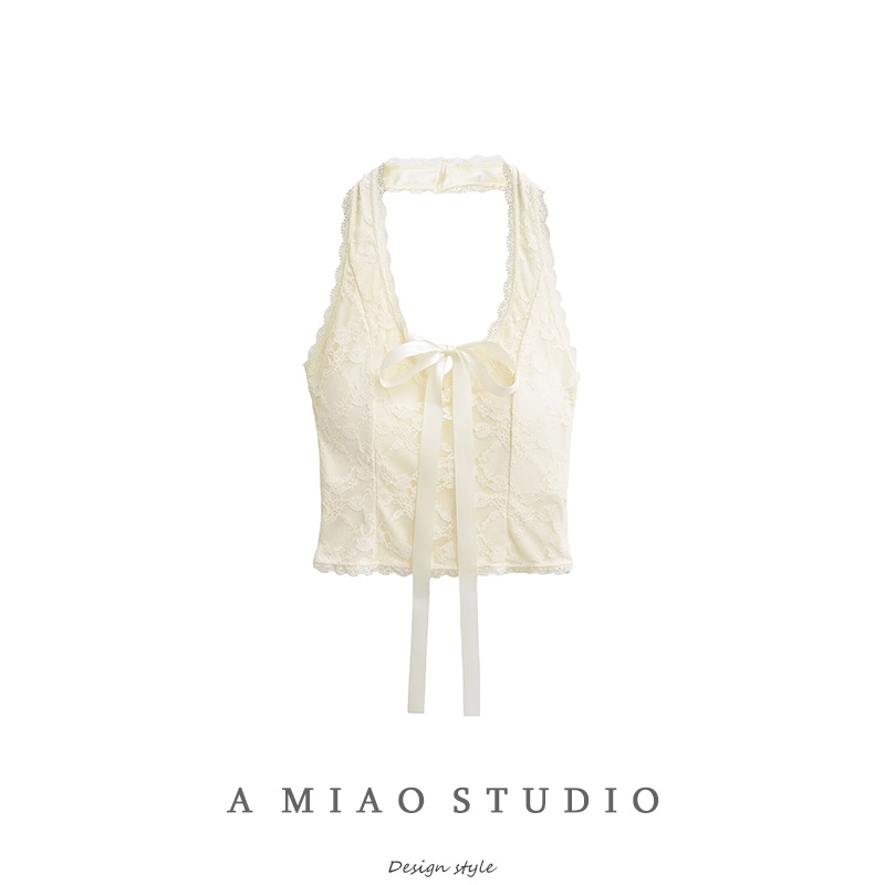 纯欲蕾丝挂脖吊带女度假背心夏季