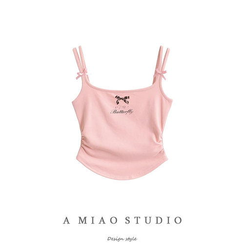 辣妹蝴蝶结吊带女短款修身背心夏