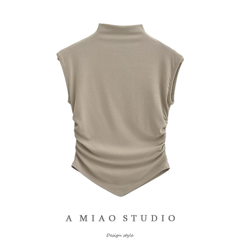 纯欲半高领短袖T恤辣妹修身褶皱收腰设计不规则显瘦短款打底上衣,女装/女士精品,T恤,淘宝优惠券,粉丝福利购,淘宝优惠卷