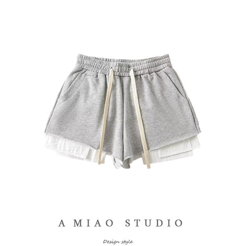 松紧腰辣妹风短裤撞色热裤